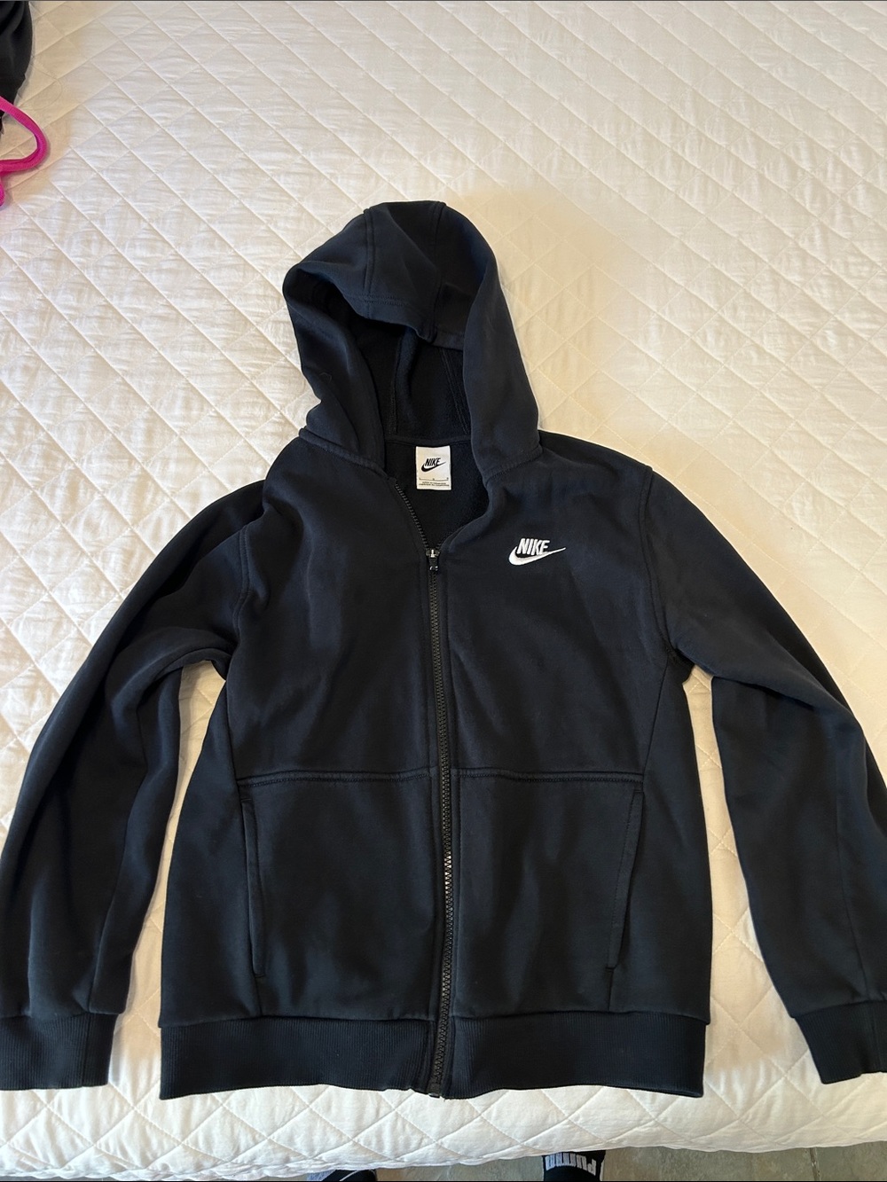 Nike Kids Black Zip Hoodie with White Swoosh